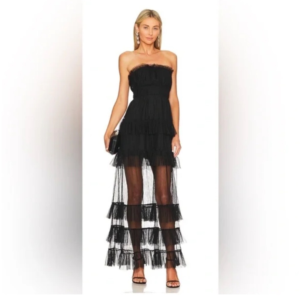 Lovers + Friends Black Strapless Tiered Gown